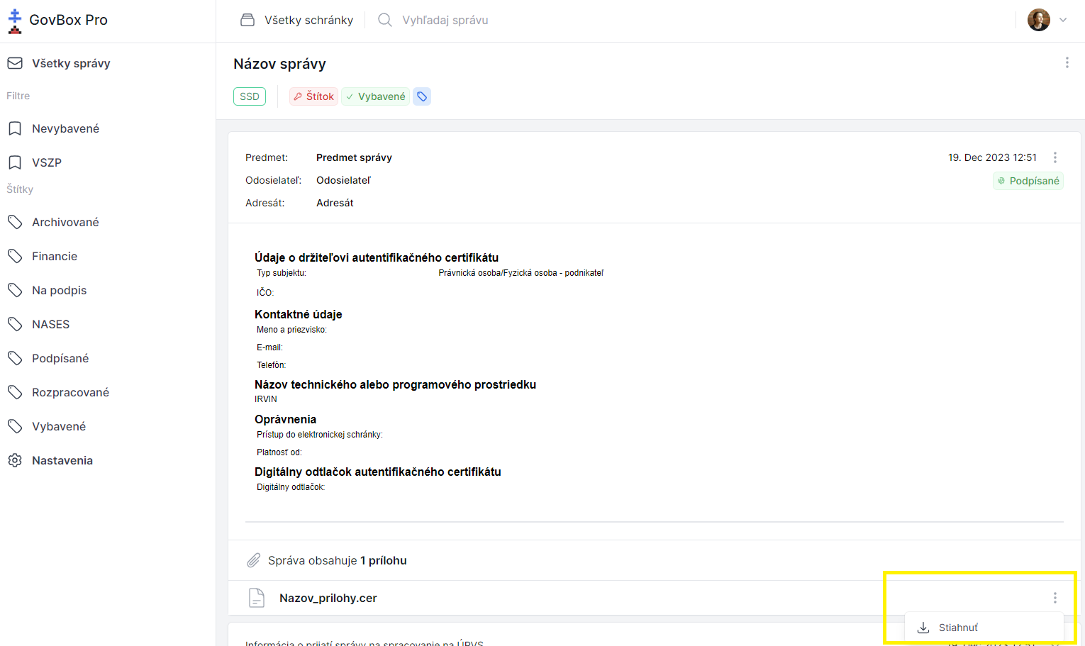 Ponuka stiahnutia prílohy