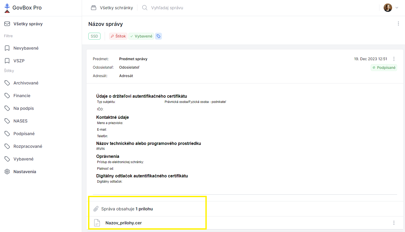 Informácia o prílohách