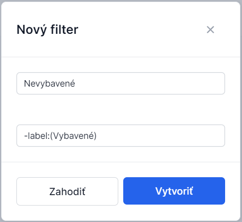 Dialóg vytvorenia filtra
