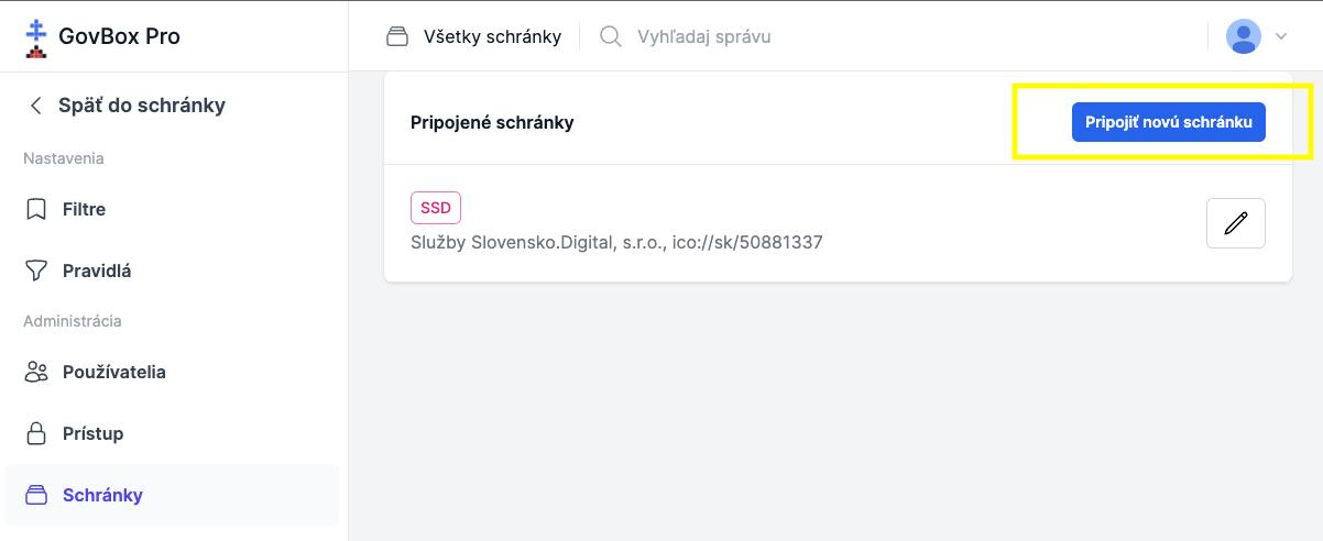 Schránky v nastaveniach