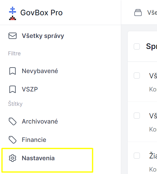 Používatelia v nastaveniach