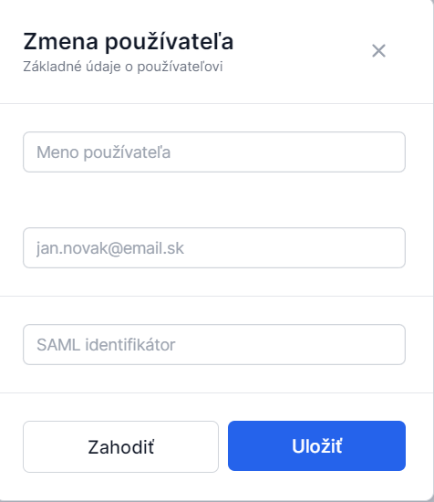 Formulár používateľa