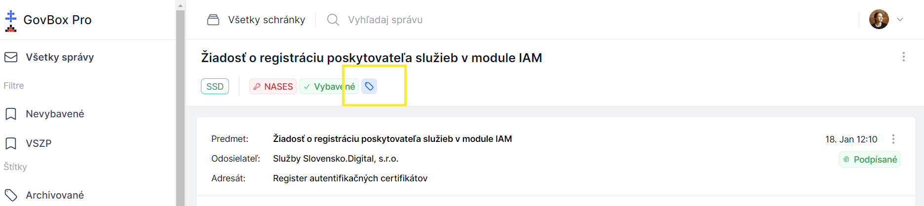Tlačidlo priradenia štítku