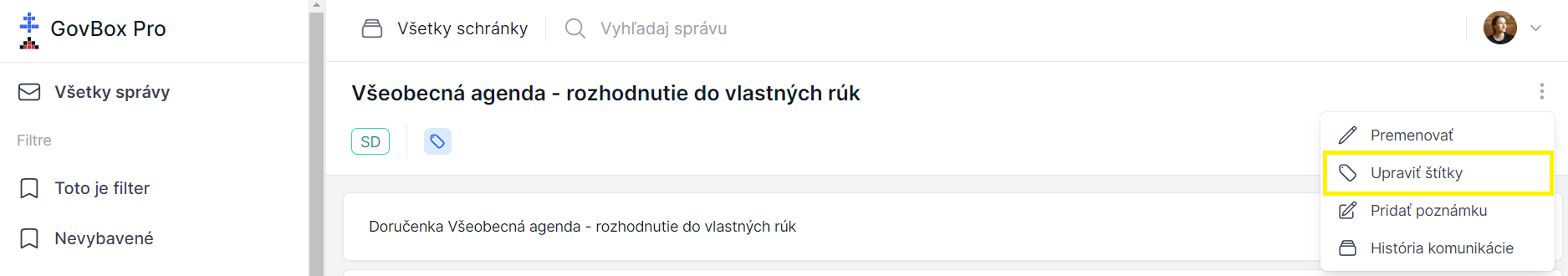 Ponuka úpravy štítkov