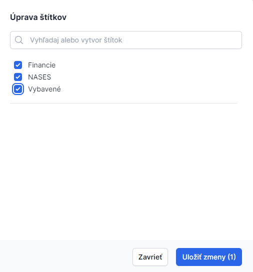 Okno úpravy štítkov