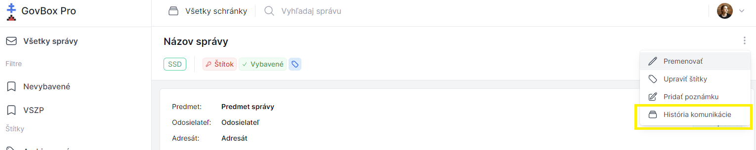 Ponuka histórie komunikácie