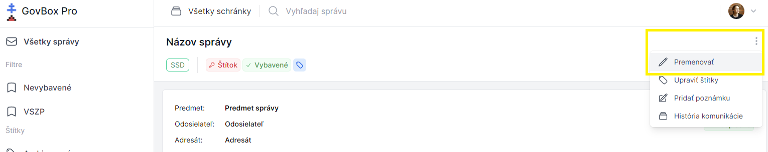 Ponuka premenovania vlákna