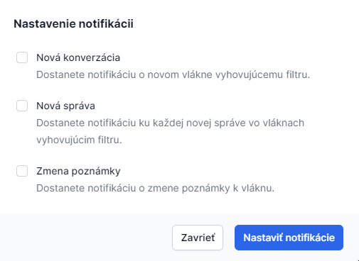 Okno nastavenia notifikácií