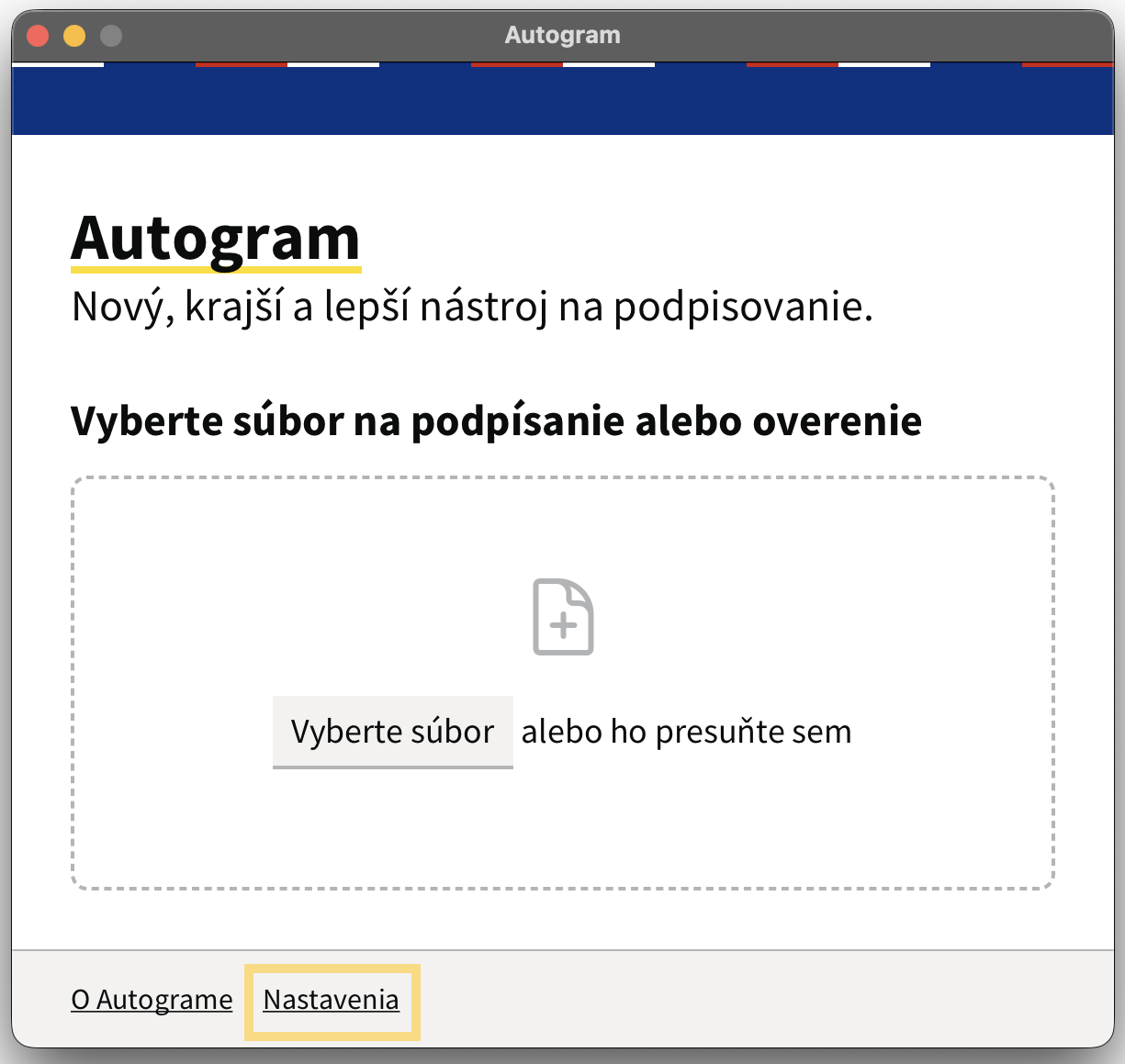 Úvodná obrazovka Autogramu