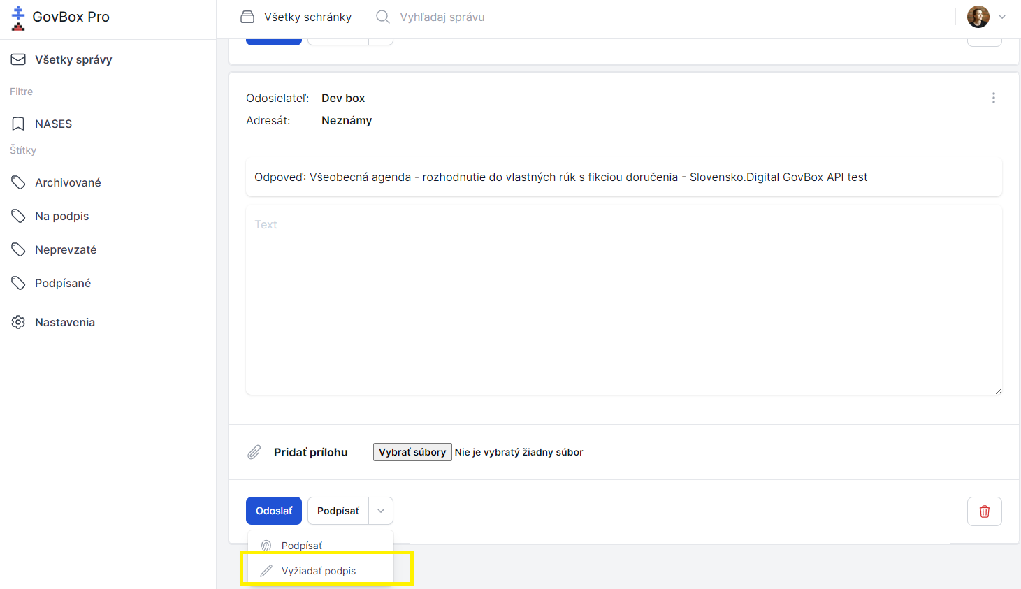 Ponuka vyžiadania podpisu